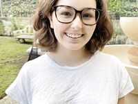 Geeky amateur teen Leana Lovings exposes her ass, boobs and holes up close