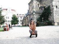 Little tits Maria undresses and poses in public